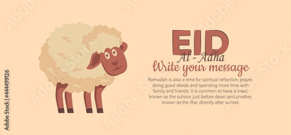 Fototapeta Eid Al Adha Celebration of Muslim holiday the sacrifice a camel, sheep and goat. Can used for landing page, template, ui, web, mobile app, poster, banner, flyer, background.
