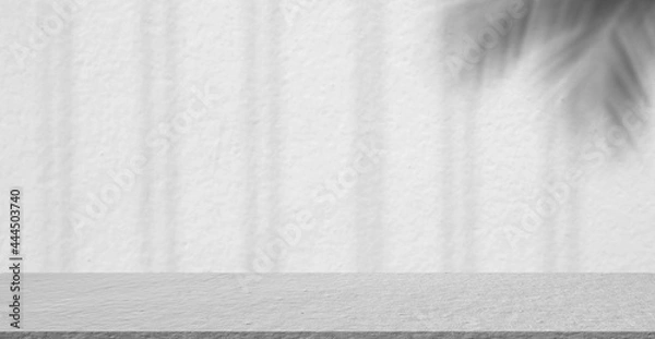 Obraz Empty gray studio room cement wall with leaves shadow and rough surface display background. mockup concrete structure interior perspective floor backdrop. free space table material texture indoor.