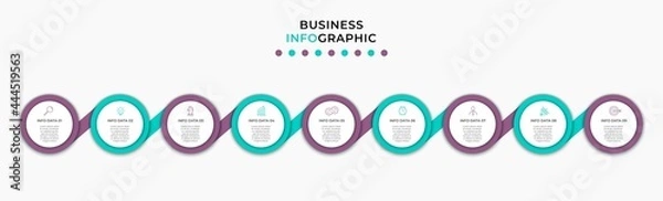 Fototapeta Vector Infographic design illustration business template with icons and 9 options or steps. Can be used for process diagram, presentations, workflow layout, banner, flow chart, info graph