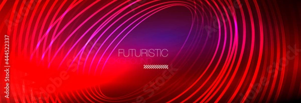 Fototapeta Dark abstract background with glowing neon circles. Trendy layout template for business or technology presentation, internet poster or web brochure cover, wallpaper