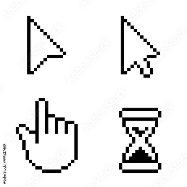 Fototapeta Pixel cursors vector icons, hand cursor mouse pointer hourglass.