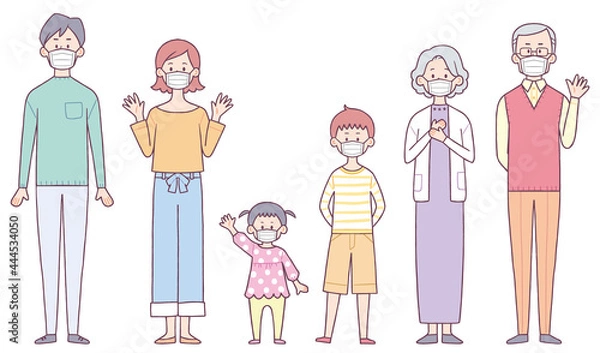 Obraz マスクをした家族　セット