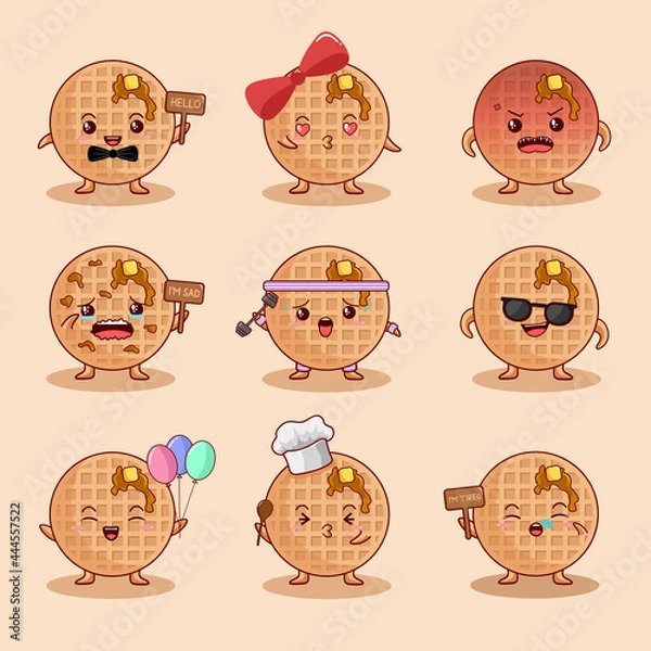 Fototapeta Cute Waffle Character Collection Vector