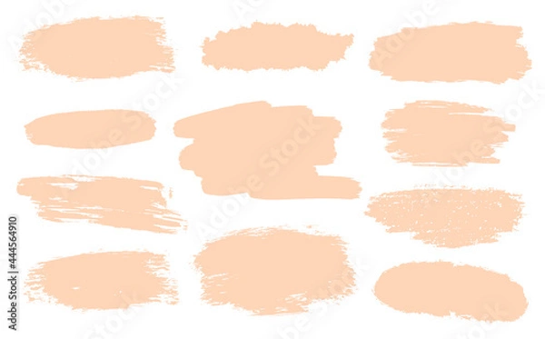 Obraz Set of pink paint strokes. Textured background templates isolated on the white background. Vector paintbrush design. Grunge stamps collection. Blank handmade shapes.