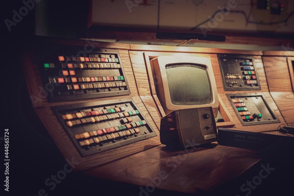 Obraz Cheshire, UK - 25th June 2021: Vintage Cold War Missile Silo computer systems in underground bunker