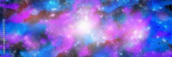 Fototapeta Space background with stardust and shining stars. Realistic cosmos and color nebula. Colorful galaxy. 3d illustration
