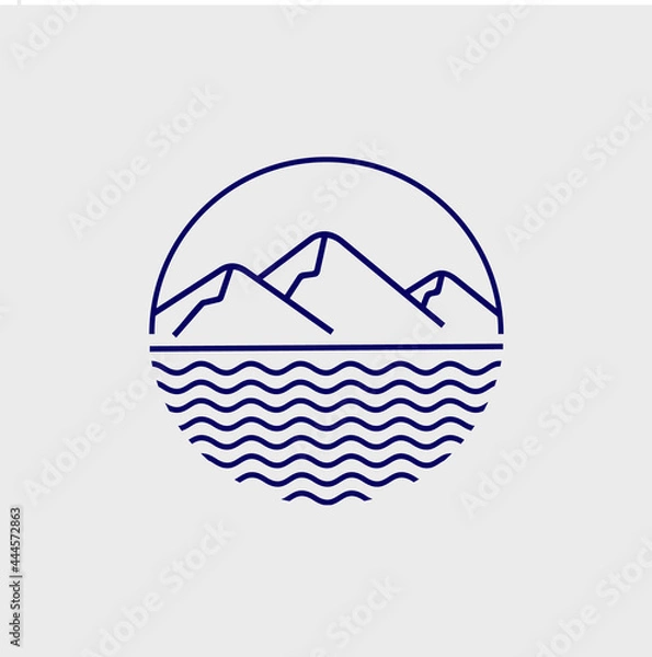 Fototapeta Mountain and Lake monoline vector