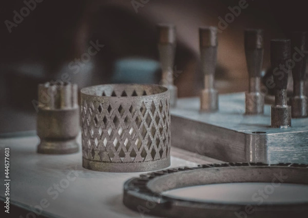 Fototapeta Object printed on metal 3d printer close-up.