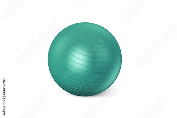 Fototapeta Green fitness ball isolated on white background. Pilates training ball. Fitball 3D rendering model for gymnastics exercises. Gym ball