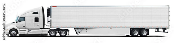 Fototapeta A large modern American truck in all white color. Side view isolated on white background.