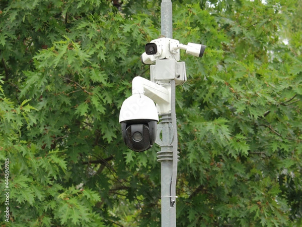 Obraz security and recognition camera in the city park