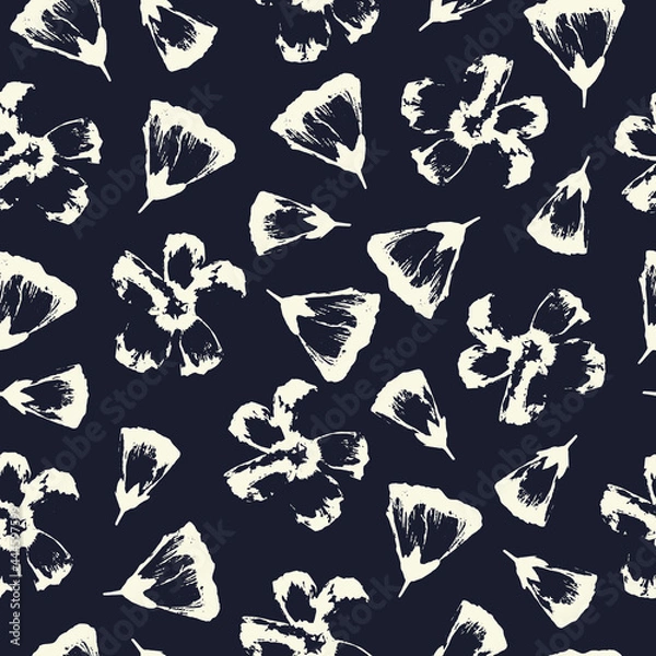 Obraz Vector seamless pattern with hand-drawn flowers on dark blue background.
