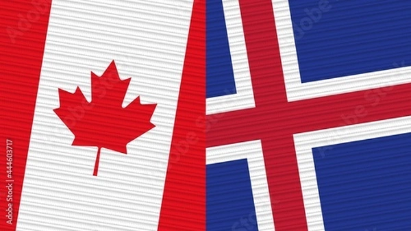 Obraz Iceland and Canada Flags Together Fabric Texture Illustration