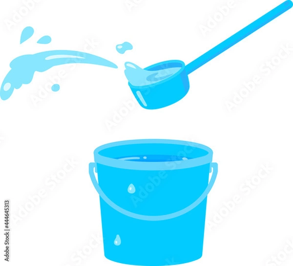 Obraz 水が入った青いポリバケツと柄杓