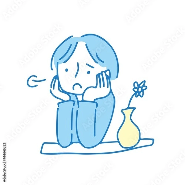 Obraz 手描きシンプル　悩む女性