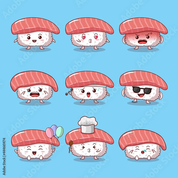 Fototapeta Cute Sushi Character Collection Vector