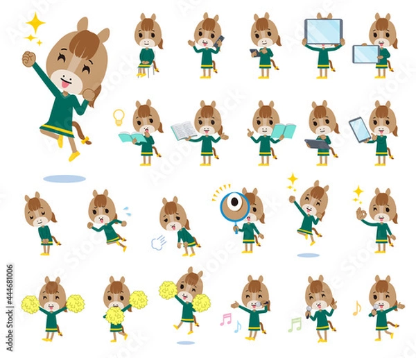 Obraz スマートフォンなどのデジタル機器を持つウマの女の子のセット