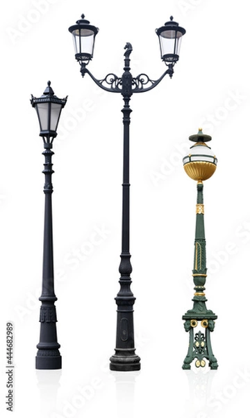 Fototapeta Street lamp with decorative horse figurine isolated on a white background. Design element with clipping path