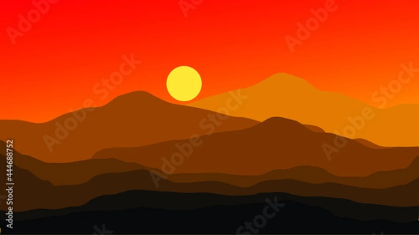 Obraz Vector landscape with silhouette of the evening sky sunset in the mountains