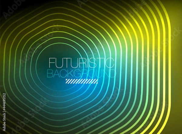 Fototapeta Neon color square shape lines abstract background. Shiny magic energy and motion concept, vector abstract wallpaper background