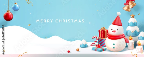 Obraz Blue Merry Christmas banner in 3d