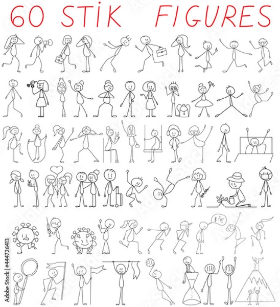 Obraz stick figure collection, set of people, isolated, vector