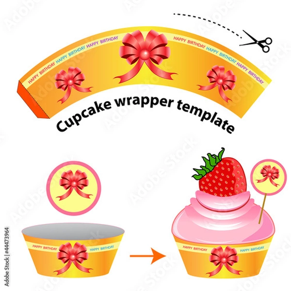 Fototapeta Cupcake wrapper template  Red ribbon pattern  