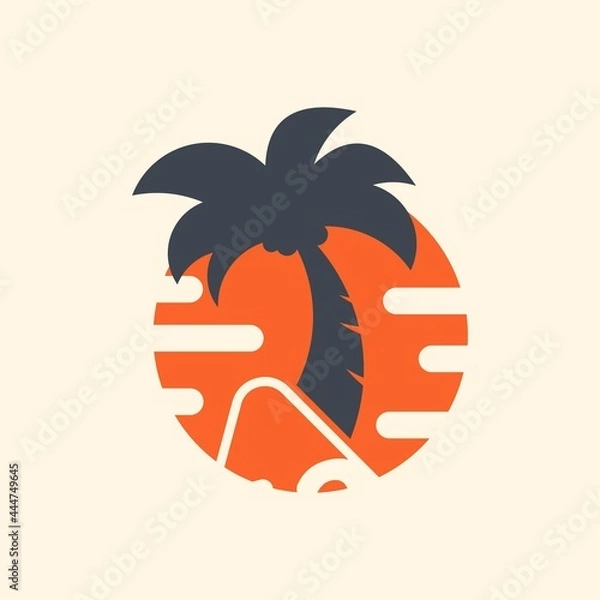 Obraz sun with tree palm logo design vector