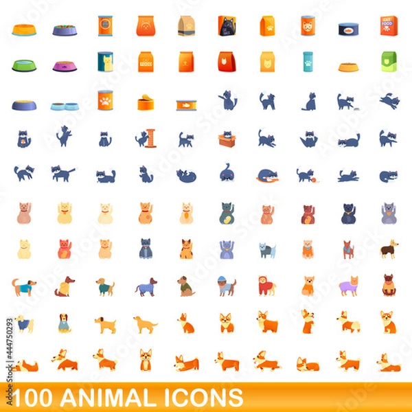 Obraz 100 animal icons set. Cartoon illustration of 100 animal icons vector set isolated on white background