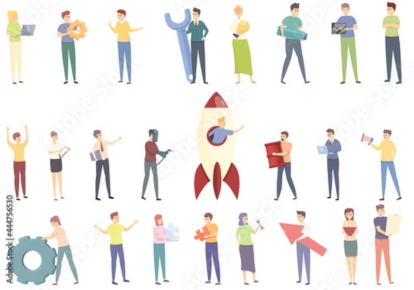 Fototapeta Realization icons set cartoon vector. Self dream. Success victory