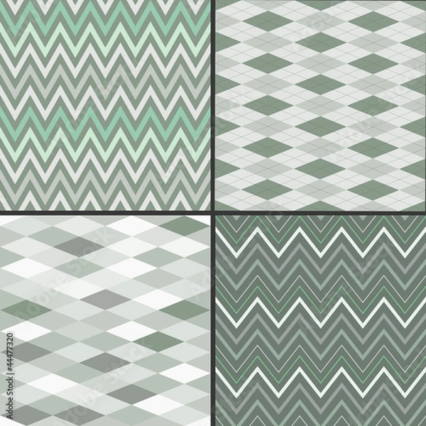 Fototapeta Set of seamless background patterns, argyle, chevron style