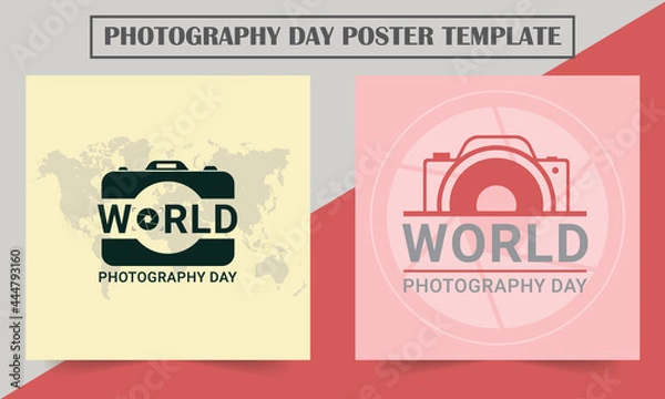 Obraz World photography day vector template. World Map Background. Design for posters, flyers, banners, greeting cards, or print.