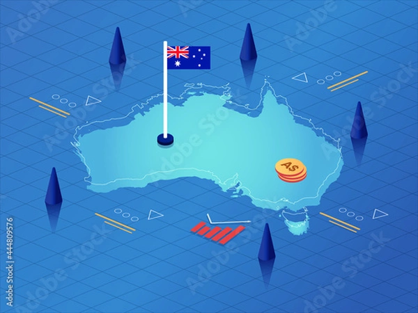 Fototapeta Australia Map, Flag and Currency Modern Isometric Business and Economy Vector Illustration Design