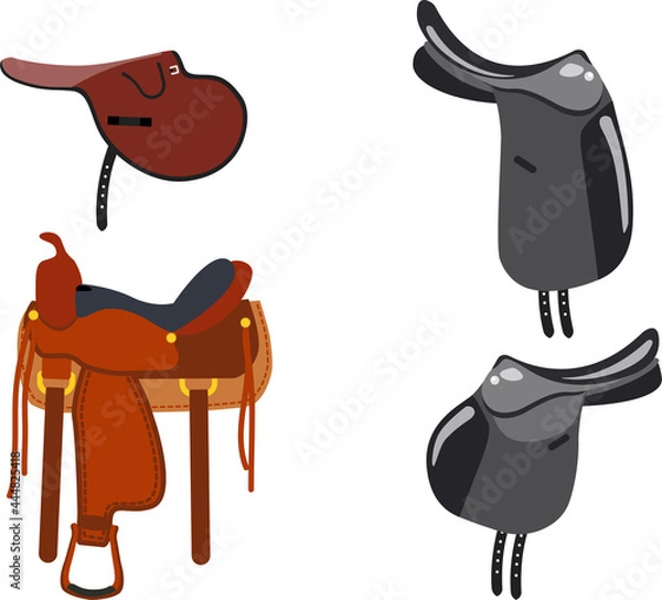 Fototapeta Set of saddles, equestrian equipment