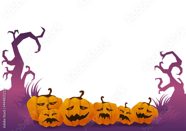 Obraz 水彩風のカボチャが並んでいるハロウィンイラストフレーム