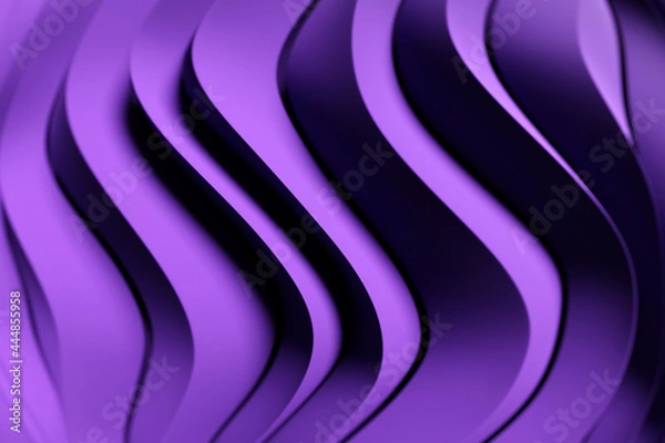 Fototapeta 3d illustration of a stereo purple  strip . Geometric stripes similar to waves. Abstract  yellow glowing crossing lines pattern