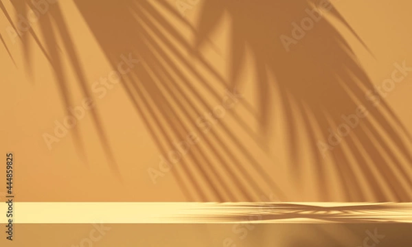 Obraz 3D product podium display with orange background and tree shadow,summer product mockup background,3D render illustration