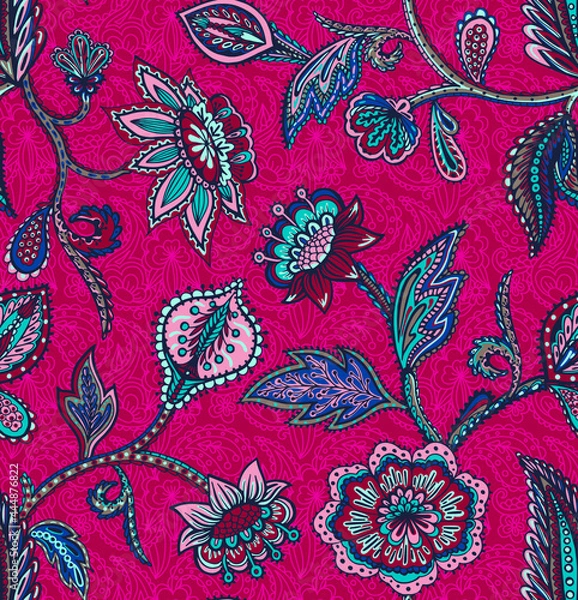 Obraz Fantastic ethnic vector seamless pattern with stylized plants in Asian style. Beautiful print for fabrics and packaging products. Botanical surface design.