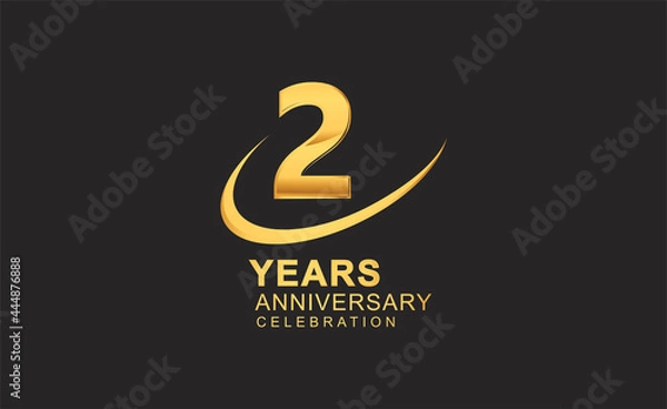 Fototapeta 2nd years anniversary with swoosh design golden color isolated on black background for celebration