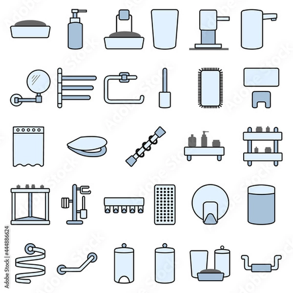 Obraz collection of colored icons of bathroom and toilet accessories, vector