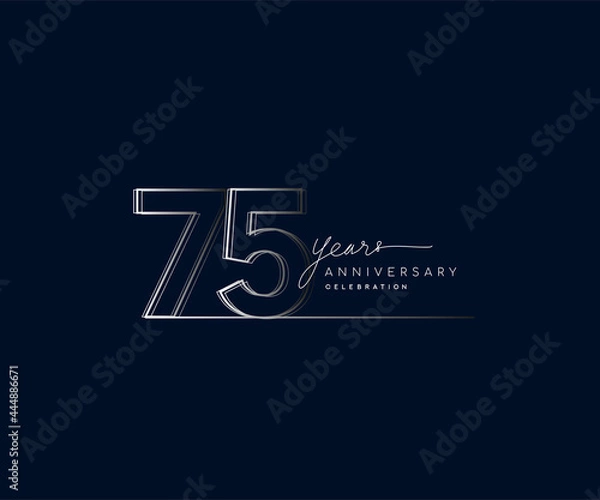 Fototapeta 75th years anniversary celebration logotype with linked number. Simple and modern design, vector design for anniversary celebration.