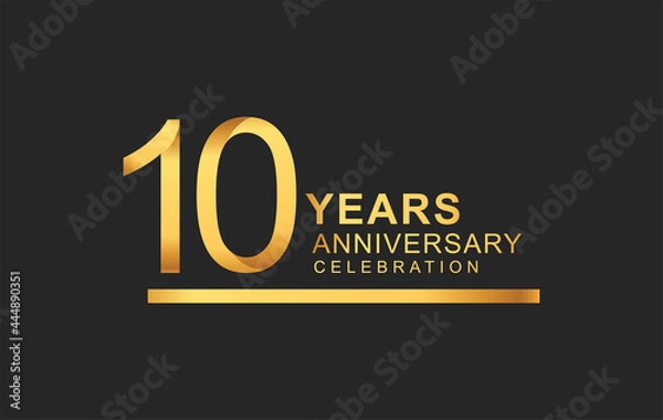 Fototapeta 10th years anniversary logotype with under line golden color for anniversary celebration