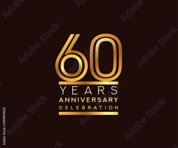 Fototapeta 60th years anniversary celebration logotype. Anniversary logo with golden and silver color isolated on black background, vector design for celebration, invitation card, and greeting card