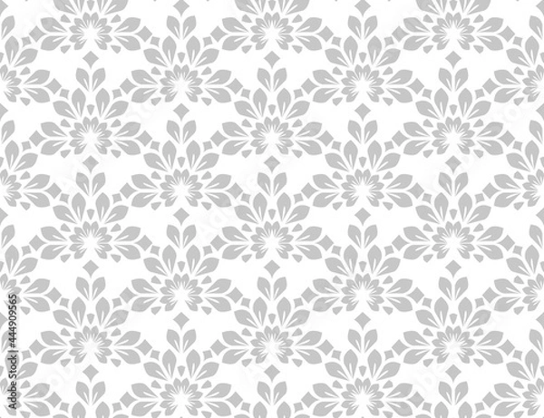 Fototapeta Wallpaper in the style of Baroque. Seamless vector background. White and gray floral ornament. Graphic pattern for fabric, wallpaper, packaging. Ornate Damask flower ornament.