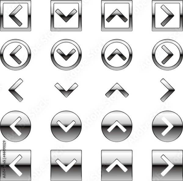 Fototapeta メタリックな矢印ボタンのセット