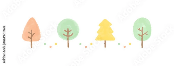 Fototapeta 木の水彩風イラストのセット　かわいい　カラフル　植物　自然　素材