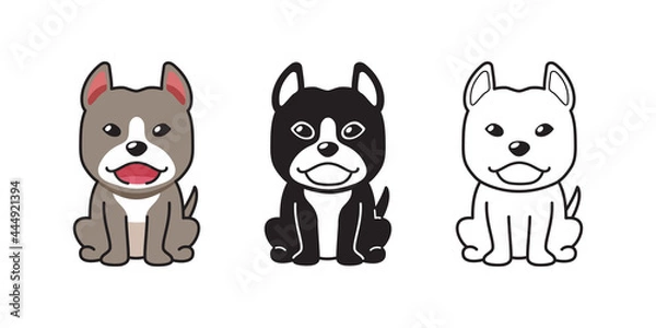 Fototapeta Vector cartoon set of pitbull terrier dog for design