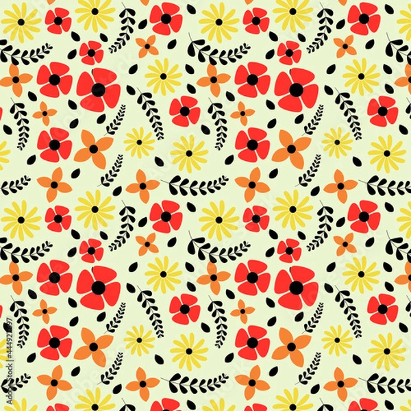 Fototapeta Seamless flower pattern vector illustration Background for printing on paper, wallpaper, covers, textiles, fabrics, for decoration, decoupage, scrapbooking , book cover etc.