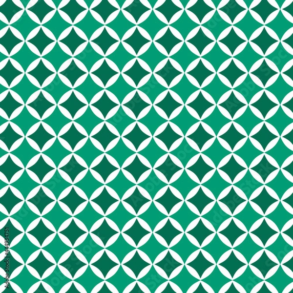 Fototapeta Green Monochromatic Geometric Shapes Seamless Pattern Background.Design for fabric,print,product,tiles,packaging,wallpaper,clothing,wrapping,home decoration.retro oriental style.Vector illustration 