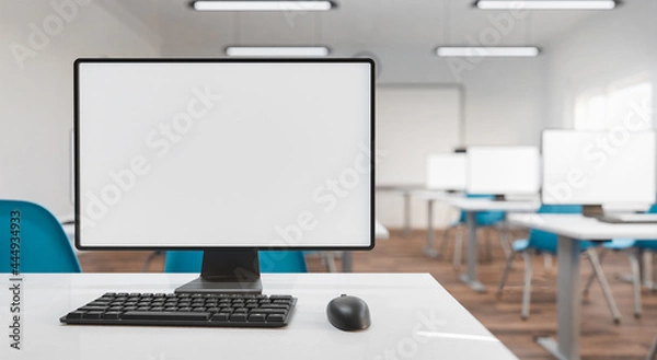 Fototapeta mockup of computer monitor in a classroom